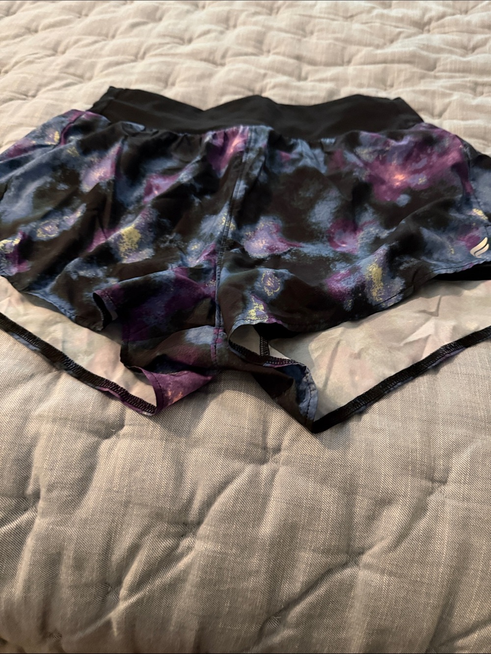 Fabletics Galaxy Print Black Purple Athletic Shorts